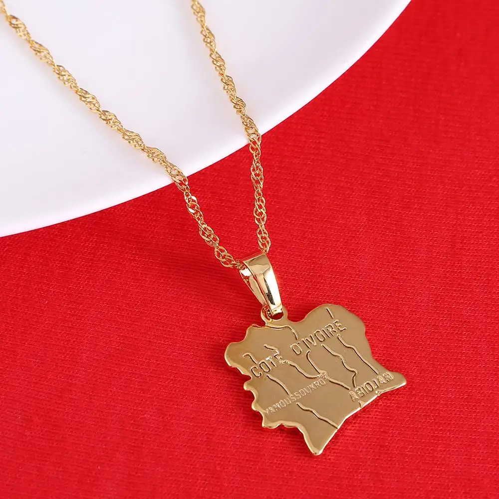 Cote D'Ivoire Map Pendant Necklace Ivory Coast Maps Necklaces Gold Color Map Jewelry For Women Men 3