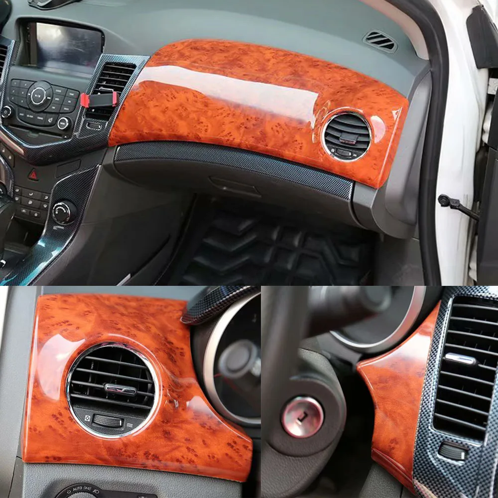 Wood Подходит для Chevrolet Cruze 2009-2013 LHD Автомобильный передний воздуховод передней панели вентиляционные украшения крышки наклейки интерьер автомобиля молдинги - Название цвета: Wood