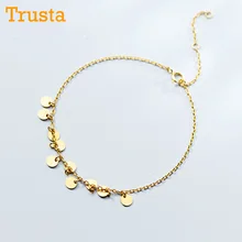 Trusta, 925, цельное Настоящее серебро, Модный женский золотой круглый вафельный браслет, 16 см, для подростков, лучший друг, жена, дочь DS997