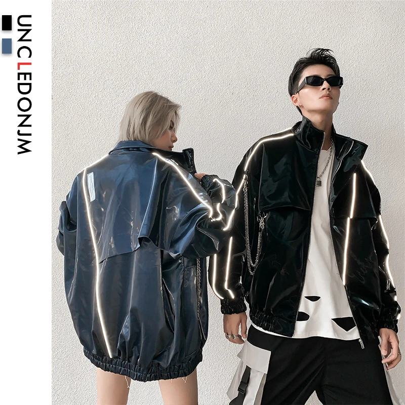 UNCLEDONJM Patchwork Autumn Winter Casual Zipper PU Leather Jacket Motorcycle Leather Jacket Mens Jackets And Coats 1982