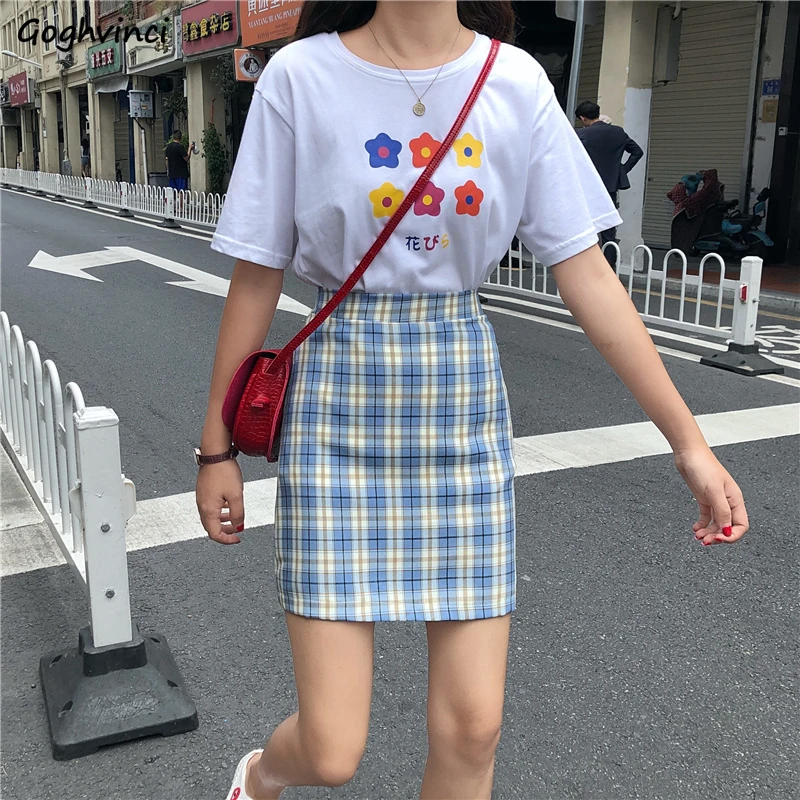 

Skirts Women Summer Trendy Korean Style All-match Simple High Quality Kawaii Harajuku Ulzzang Womens Skirt Chic A-Line Plaid