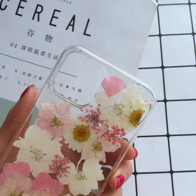 Tfshining настоящий прессованный высушенный чехол с цветами для iphone 11 11pro max X XR Xs max 6 6s 7 8 plus, прозрачный чехол, блестящий девчачий чехол
