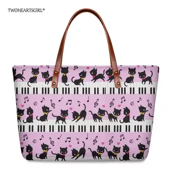 

Twoheartsgirl Designer Music Cat Print Women Handbags Fashionable Female Top-handle Bag Large Capacity Ladies Tote Bag Neoprene