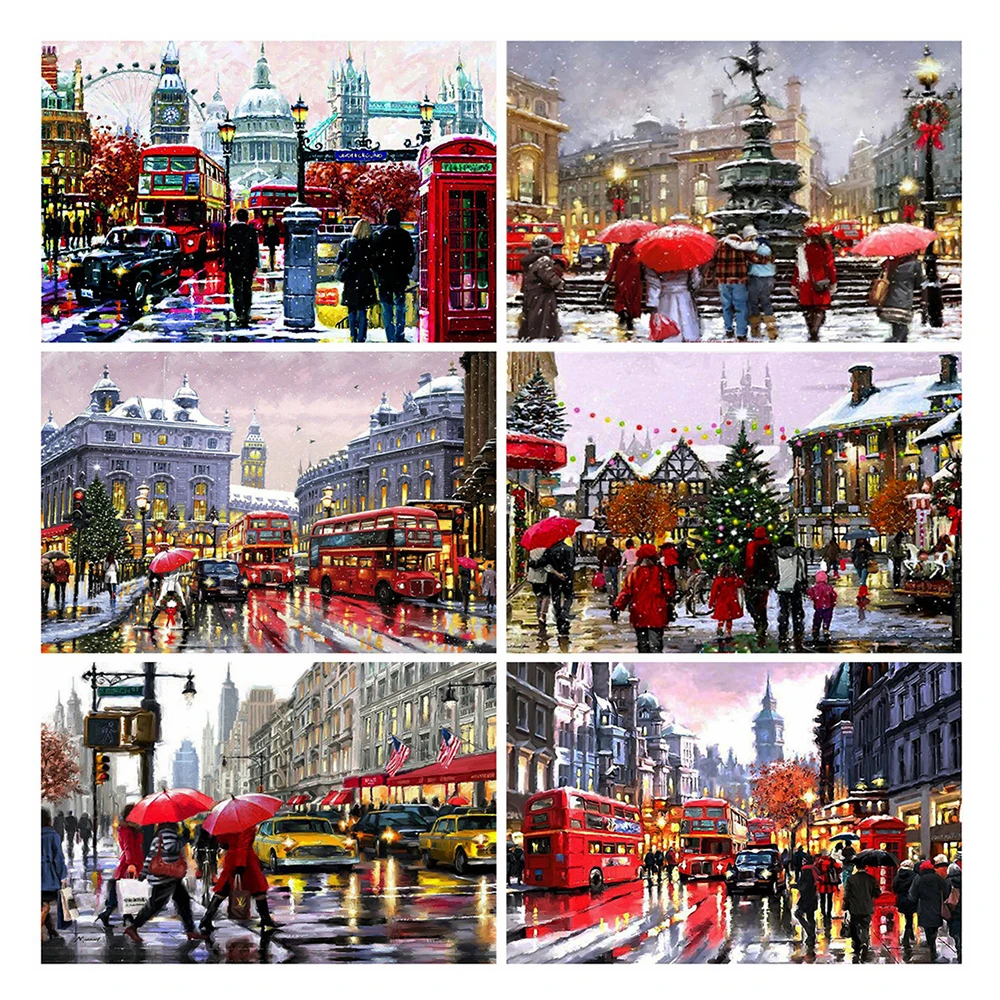 Evershine 5D DIY Diamond Embroidery Street Cross Stitch Diamond Painting City Landscape Rhinestones Art Crafts Kit