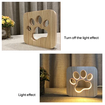

LED Creative USB Night Light Wooden Dog Paw Cat Wolf Head Animal Lamp Novelty Kids Bedroom 3D Decoration Table Lamp Children
