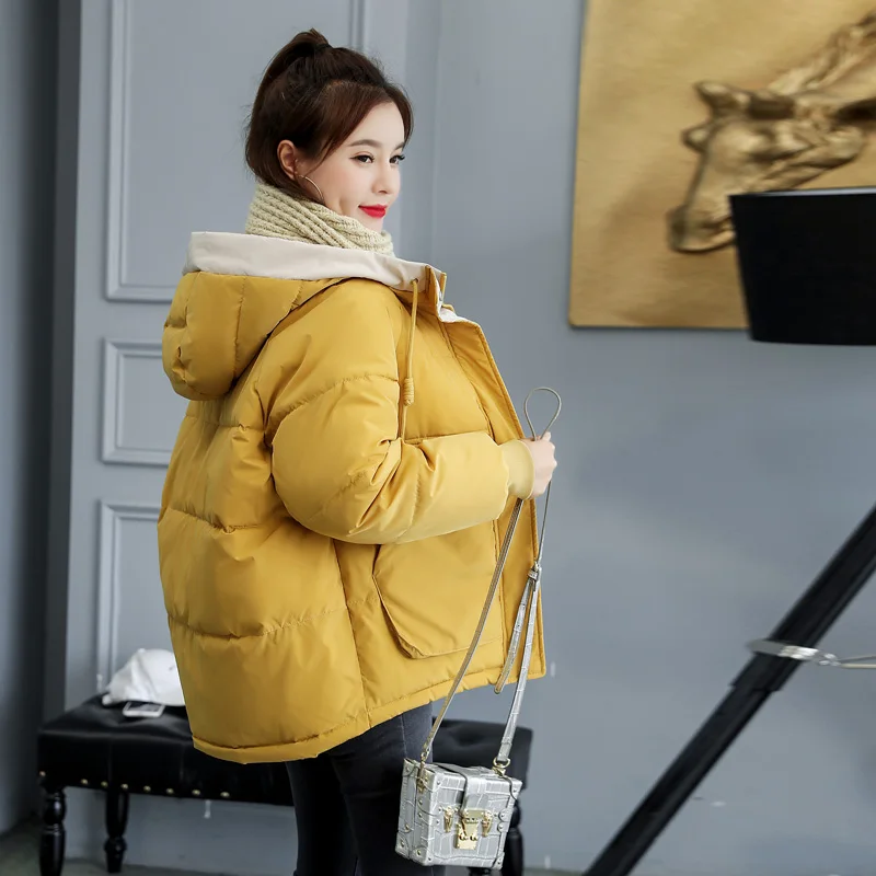Цвет: желтый Stand Collar New Fashion Winter Jacket Women Cotton padded Outwear Hooded 7 Colors Female Short Coat Solid Parka - Цвет: Цвет: желтый