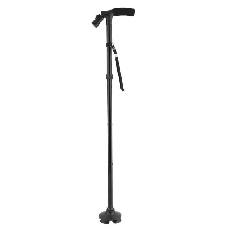Walking Stick with Light Folding Outdoor Travel Stick Hot Anti Slip Free Standing Hiking Metal Height Adjustable LED Foldable
