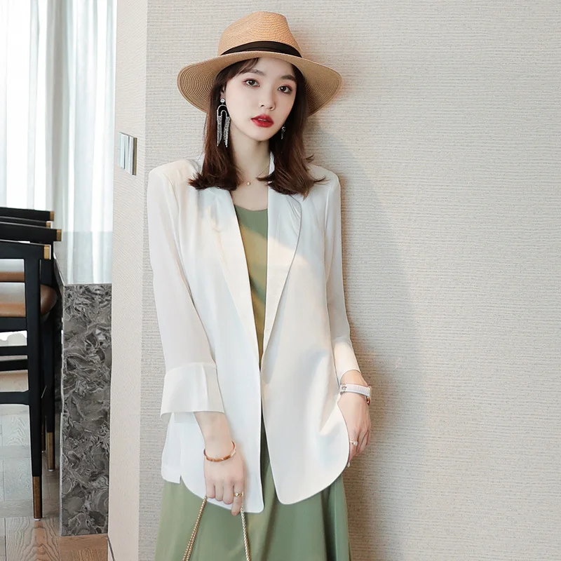 Elegant White Summer Spring Blazers Jackets Coat for Women OL Styles Business Work Wear Professional Outwear Blaser Tops Clothes | Женская