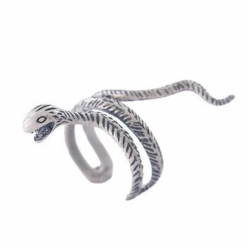 

Retro 925 Sterling Silver Snake Finger Ring Made Old Punk Double Layers Open Cuff Ring for Women Men Cool Jewelry