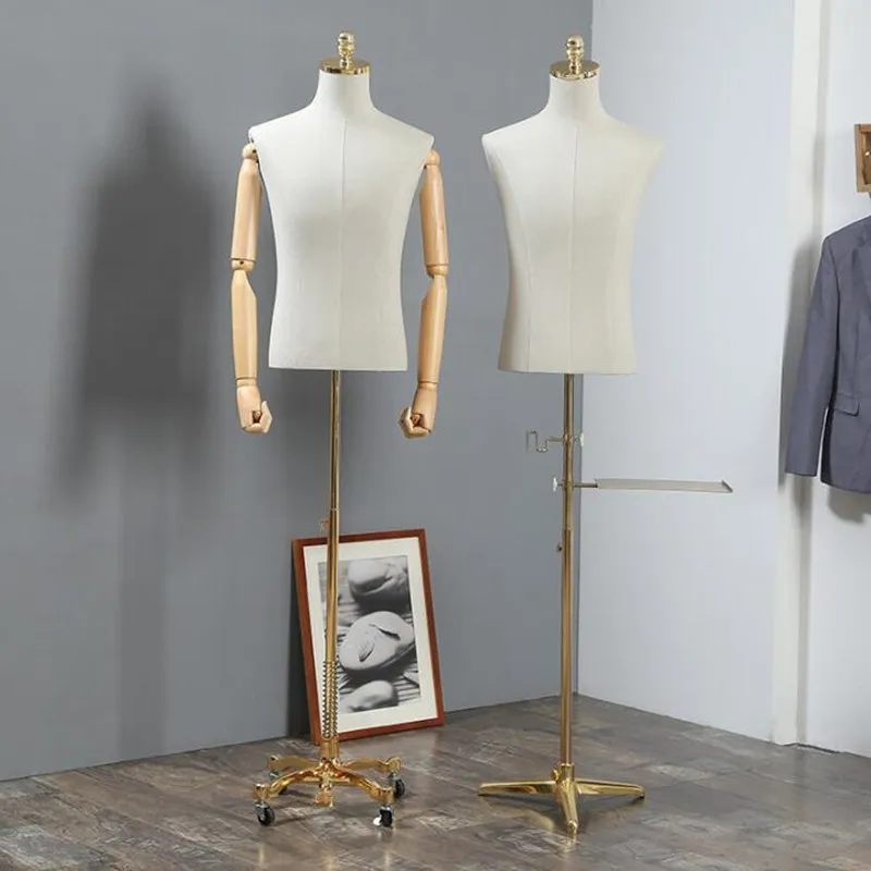 

Full Male Wood Hand Cloth Mannequin Props, Body Metal Base Rack, Arm Suit Stage Model, Adjustable Height, 3Style, C840