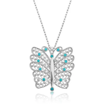 

Turquoise Stone Silver Butterfly Necklace DN08