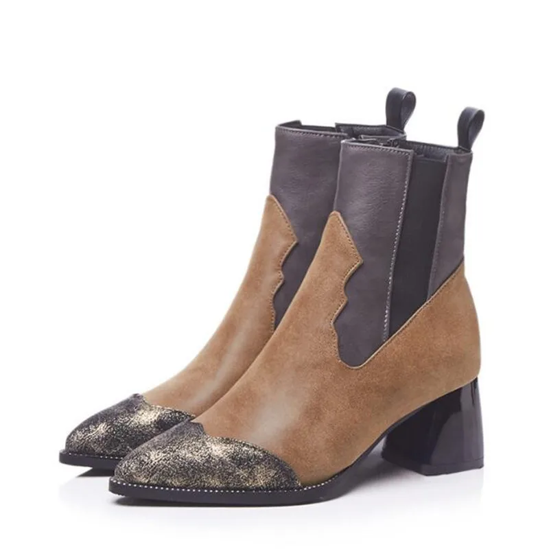 Fashion Point Toes Ankle Boots Thick Heel Women Shoes 2018 Autumn Winte Martin Boots Office Women's Vintage PU Leather Booties