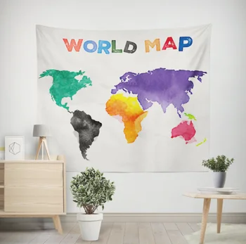 

World Map Color Printing Home Fabric Decorative Tapestry Hanging Drawing 150x200cm