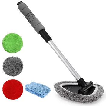 

5 in 1 Windshield Cleaning Tool Microfiber Car Interior Window Cleaner with Extendable Handle for Car & Home Glass Use