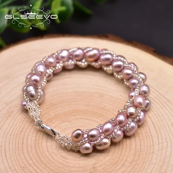

GLSEEVO Handmade Natural Purple Pearl Bracelet For Girls Engagement Cute Gift Women's Luxury Jewelry Bransoletki Damskie GB0204C
