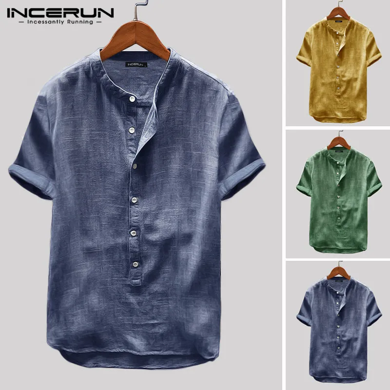 2020 Mens Shirt Summer Loose Short Sleeve Solid Color Street Blouse Fashion Casual Shirts Camisas Hombre Harajuku S-5XL INCERUN 2020 Mens Shirt Summer Loose Short Sleeve Solid Color Street Blouse Fashion Casual Shirts Camisas Hombre Harajuku S-5XL INCERUN