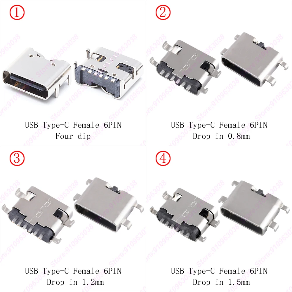 

10/20 шт., разъем типа C, 6-контактный разъем 0,8/1,2/1,5