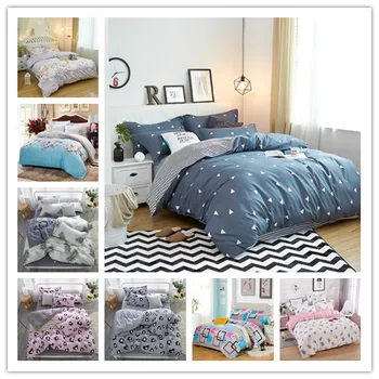 

Brief Dark Blue Geometry Pattern Printed Bedding Sets Single/Twin/Queen/King Size Quit Cover Soft Bedclothes 3pcs