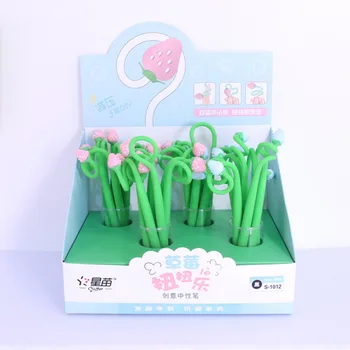 

36 pcs/lot Kawaii Bendable Strawberry Gel Pen Cute 0.5mm black ink Neutral Pen School writing Supplies Promotional Gift
