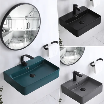 

Wall-hung Wash Basin Simple Ceramic Hanging Basin Integrated Basin Bathroom Sink Bowls Matte Grey Wash Hand Basins