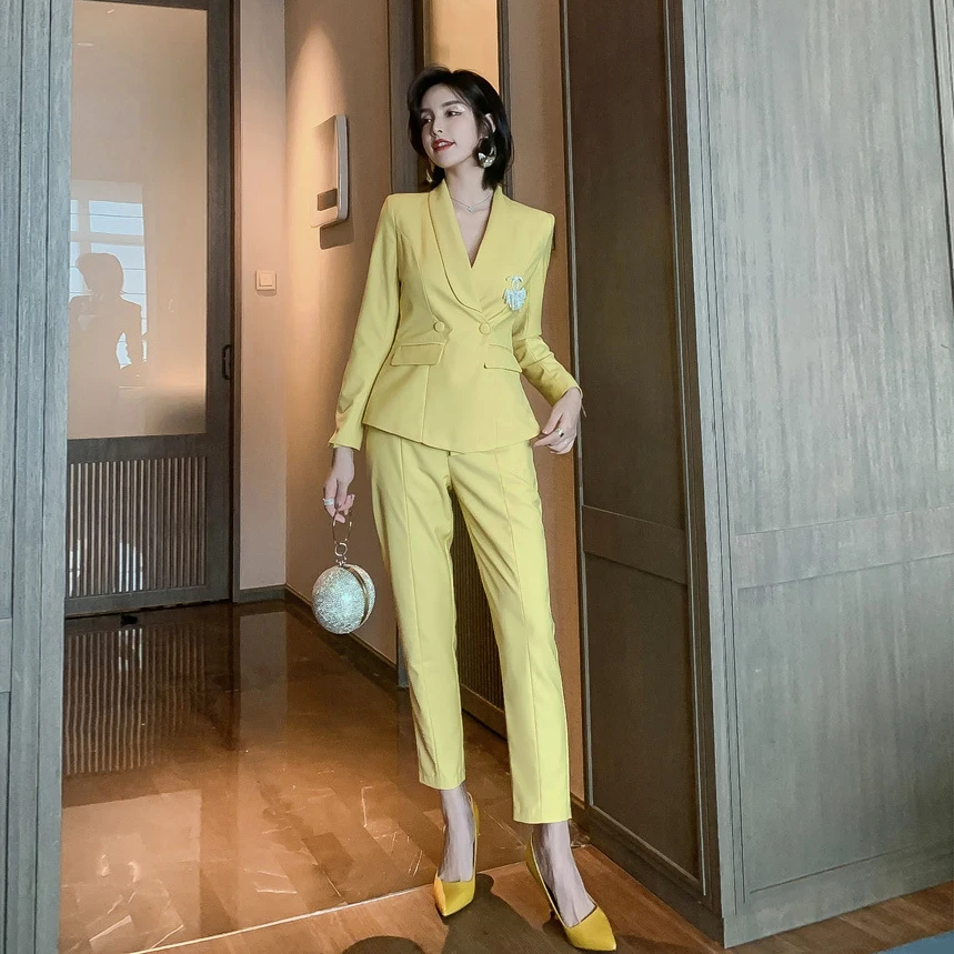 

New Arrival Office Lady Blazer Suit Women Business Ankle-Length Pants Set Two-piece Sets Fashion Uniform Casual Tailleur femme