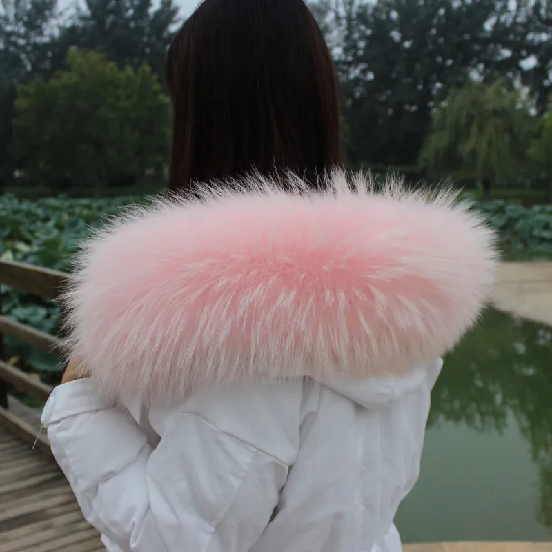 Очень большой меховой воротник, зима, воротник из натурального меха енота, меховое теплое удобное пальто, шарф, Женская шаль, большой размер, шарф для женщин - Цвет: Light pink