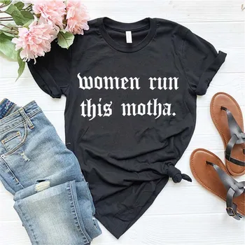 

MOMEN RUN THIS MOTHA Letter Print Women T shirt Mothers Day Harajuku Tshirts Casual Harajuku Summer Vintage Tees Female Kpop Top