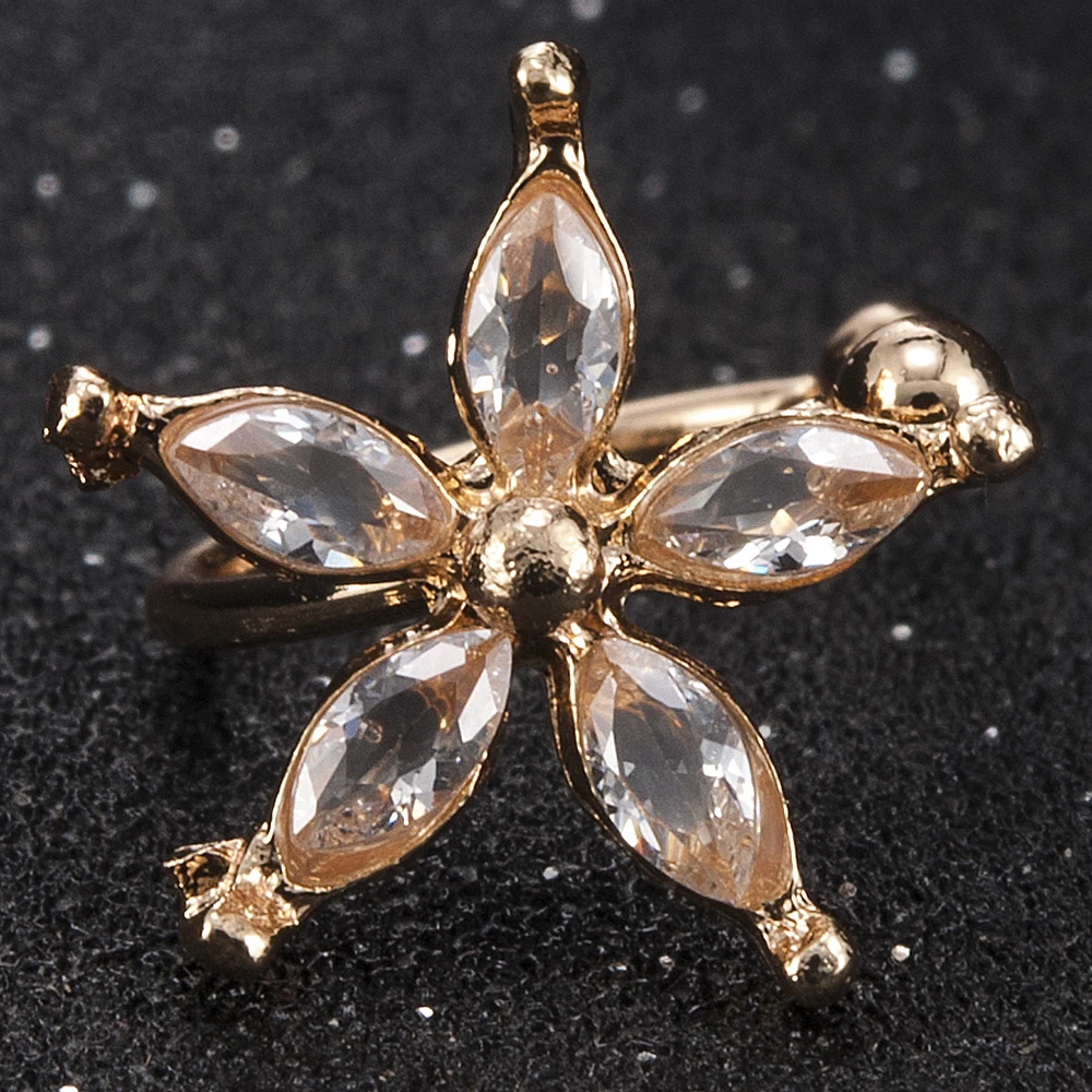 Красивая кристальная Золотая Серебряная Ушная манжета с цветком, серьги-клипсы, ювелирные изделия