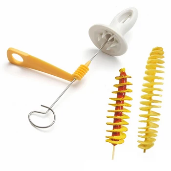 

4pcs Potato Spiral Cutter Slicer Spiral Potato Chips Stainless Steel Skewers Grill Shish Kabob Potato Spiral Cutter BBQ Tools