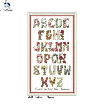 

Flowers English Alphabet Cross Stitch Kit 14ct 11ct Count Print Canvas Embroidery Set DIY Manual Needlework Decorative Painting