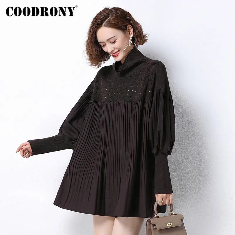 COODRONY Brand Autumn Winter Knitwear Loose Female 2020 Turtleneck Sweater Casual Stand Collar Soft Women Oversize Jumpers W1131