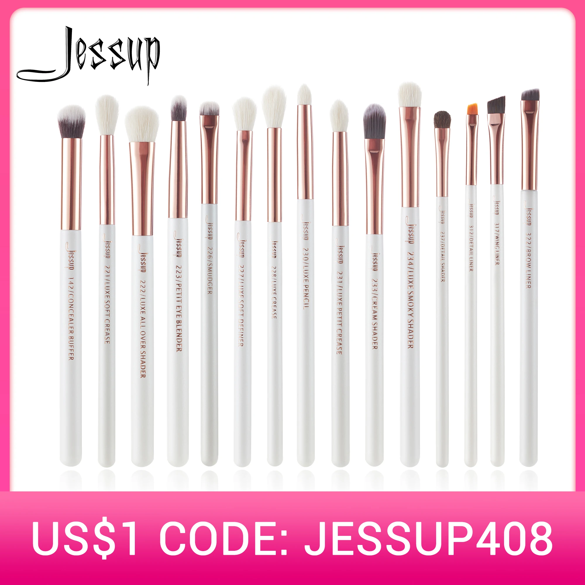 Makeup-Brushes-Set Eye-Liner Eye-Shadow Jessup Natural-Synthetic-Hair Professional White/rose-Gold