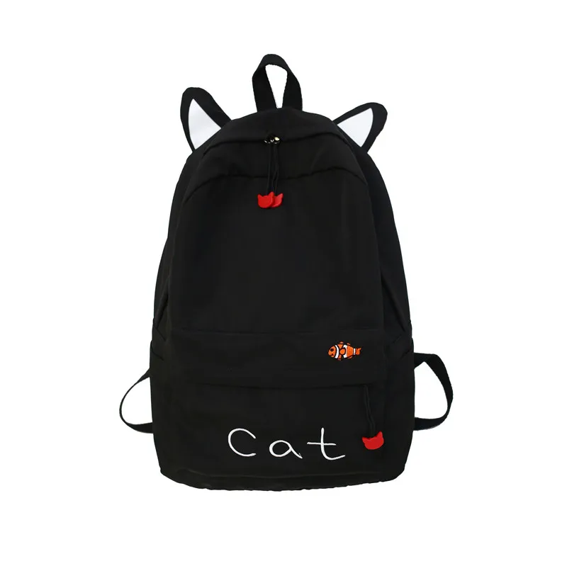 Аниме женский рюкзак Мультфильм Mochila для девочек мальчиков путешествия рюкзак милый кот печать сумка на плечо для подростков - Цвет: Черный
