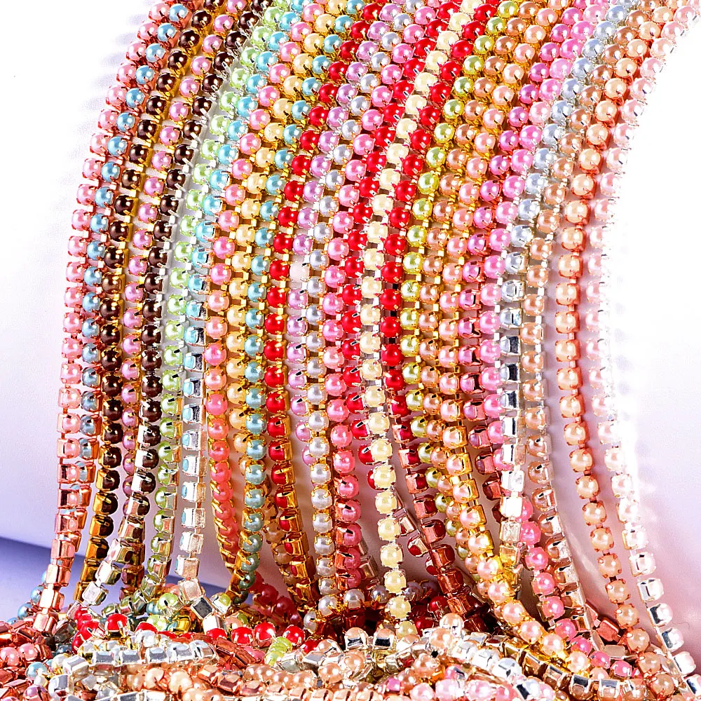 

91mm SS8 New ABS Colorful Pearl With Claw Chain Copper Gold Rose Base Cup Pearl Chain Apparel Sewing Clothes Accessorie B3824