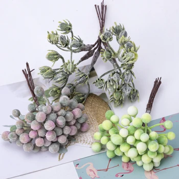 

6pcs Mini Artificial Plastic Green Plant Dusted Berries For Home Wedding Decora DIY Scrapbooking Christmas Fake flower