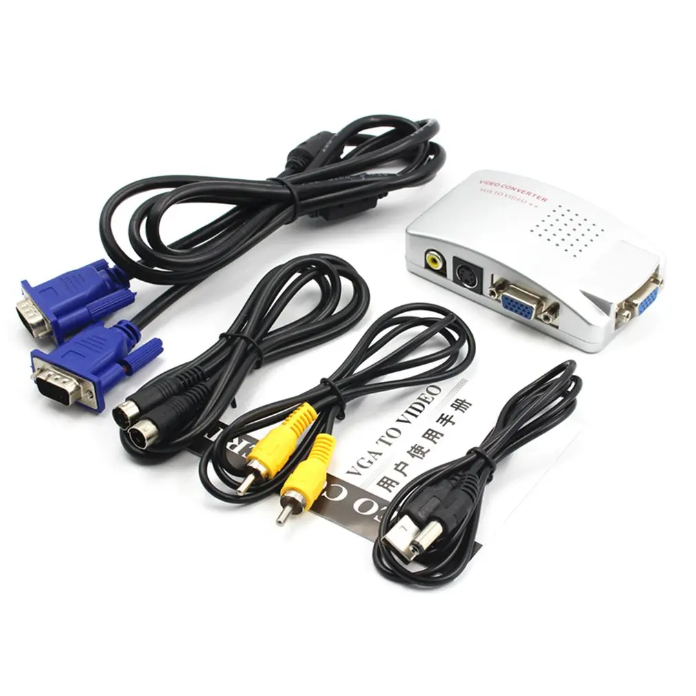Wholesale PC Laptop Composite Video TV RCA Composite S-Video AV In To PC VGA LCD Out Converter Adapter Switch Box