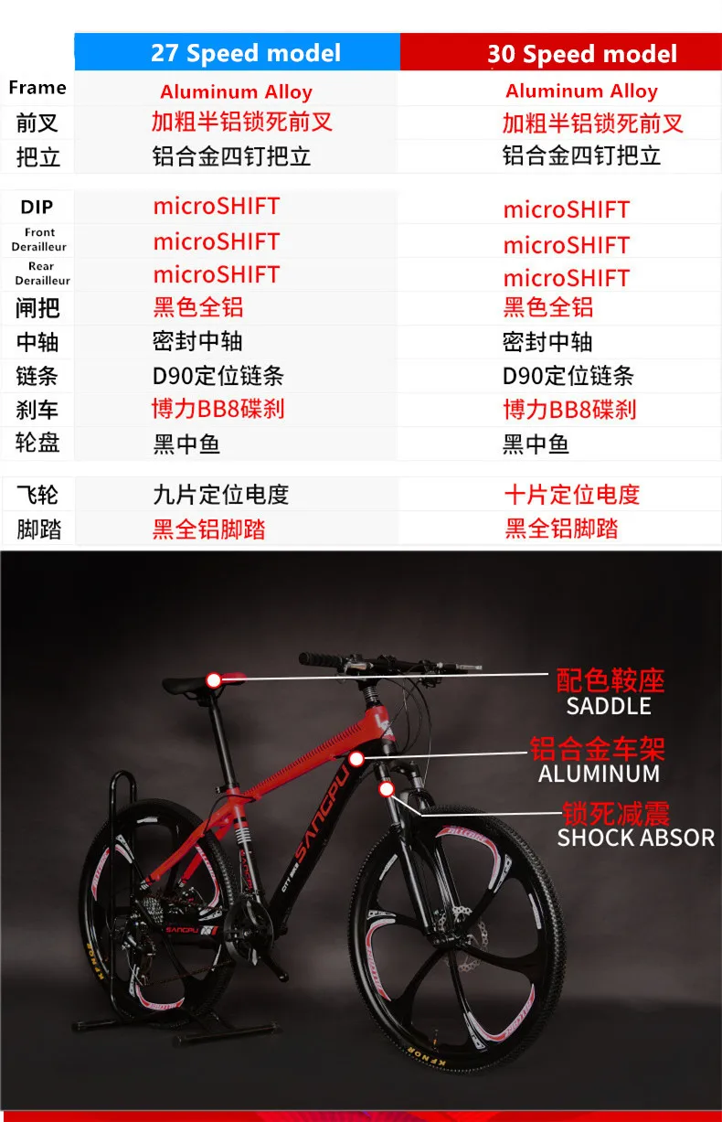 Perfect New Brand Aluminum Alloy Frame 26 inch Wheel 27/20 Speed Mountain Bike Outdoor Sports Dual Disc Brake MTB Bicycle 3 Perfect New Brand Aluminum Alloy Frame 26 inch Wheel 27/20 Speed Mountain Bike Outdoor Sports Dual Disc Brake MTB Bicycle 3