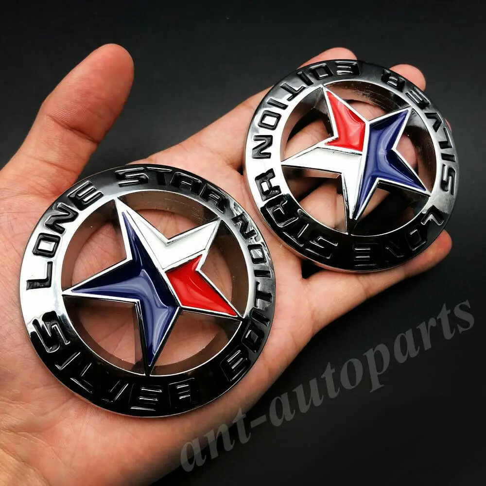 

2pcs Metal Chrome Lone Star Texas Edition Car Trunk Emblem Badge Decals Sticker