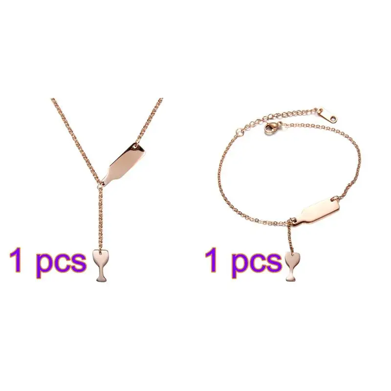 Rose Gold Set Ювелирный Набор для винной бутылки из нержавеющей стали, ожерелье, браслет для женщин, золото, серебро, пивная чашка, длинная цепочка, массивное ювелирное изделие, подарки - Окраска металла: Rose Gold Set