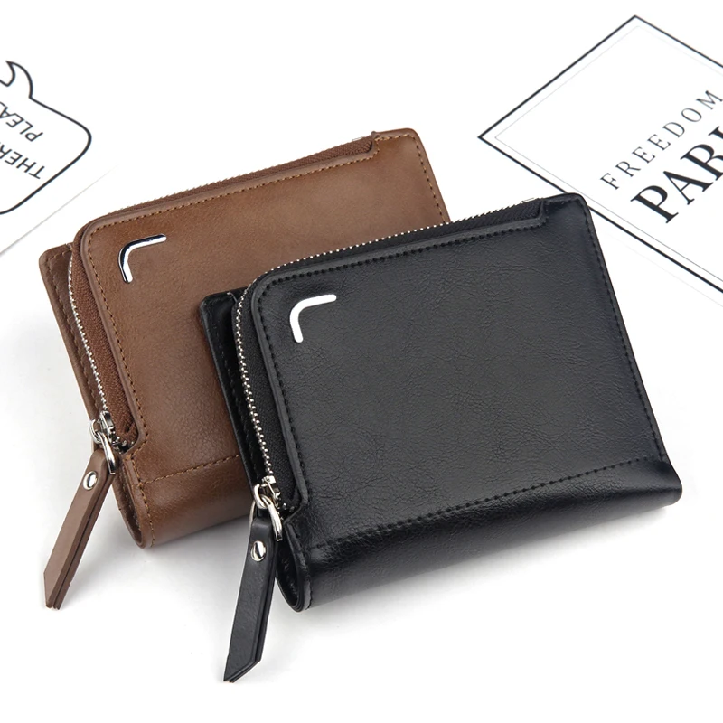 

Hot sale New men's wallet Short retro multi-card zipper bag Large-capacity driver's license coin purse
