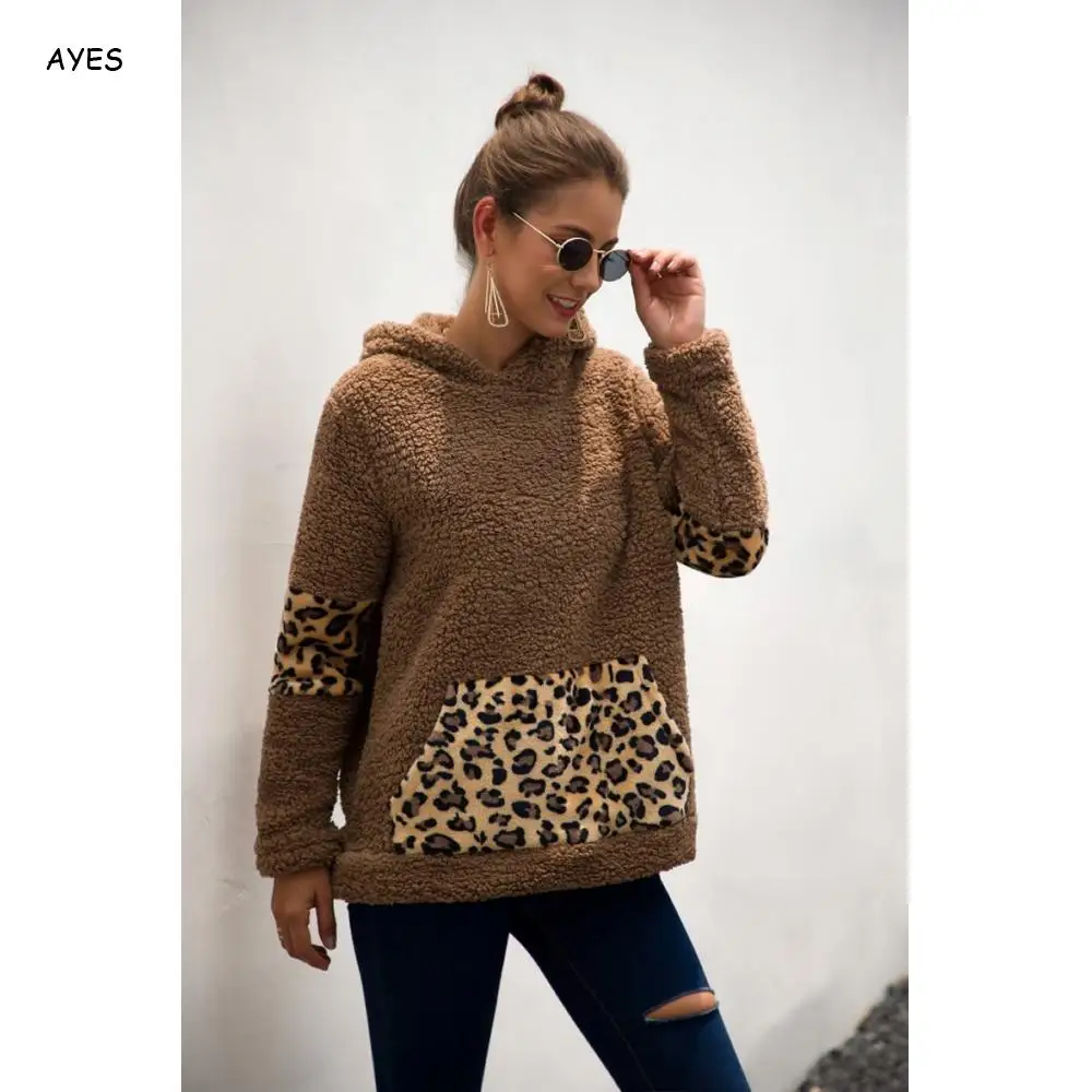 Womens Hoodie Sweatshirt Casual Hooded Jumper Black White Leopard Hoodie For Women Street Pullovers Plush Fashion Fleece Hoodie