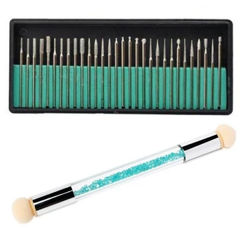 

30 Pcs Manicure Pedicure Pro Electric Nail Drill Bit & 1pcs Nail Art Brush, Dual Tipped Ombre Nail Art Sponge Brush