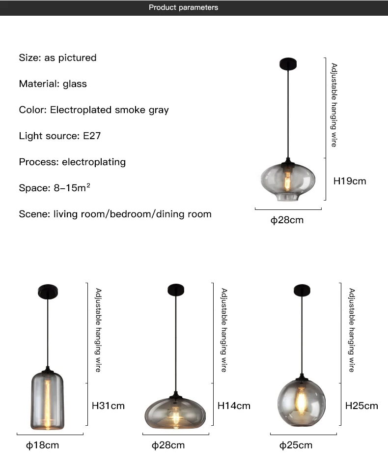 2022 Modern E27 Glass Chandeliers Loft Lamp Shade Pendant Lights Hanging Lamps Kitchen Living Room Bedroom Restaurant Hotel Room chandelier lamp