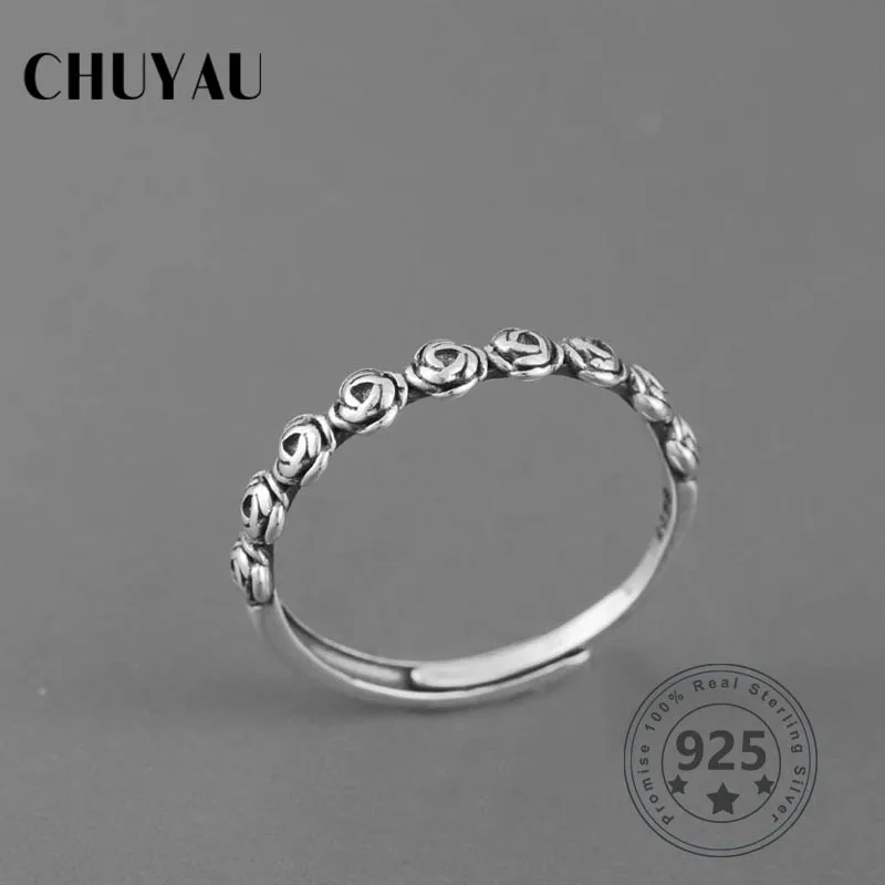 Регулируемое замкнутое кольцо Chuyau из серебра 925 пробы кольца с цветами в простом
