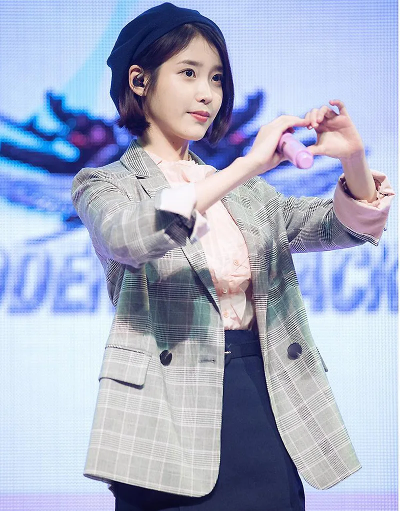 IU, стиль знаменитостей, звезда,, осенний и зимний клетчатый костюм, женский, с узором, двубортный, Повседневный, маленький костюм, пальто, женская 8853