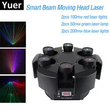 Новинка, умный лазерный светильник с 6 головками и движущейся головкой, цветной лазерный светильник RGB с цветочным рисунком, проектор, неограниченный вращающийся лазерный светильник для дискотеки