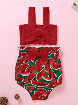 

2PCS Newborn Baby Girl Clothes Bow Sling Tops Watermelon Shorts Pants Outfits CA