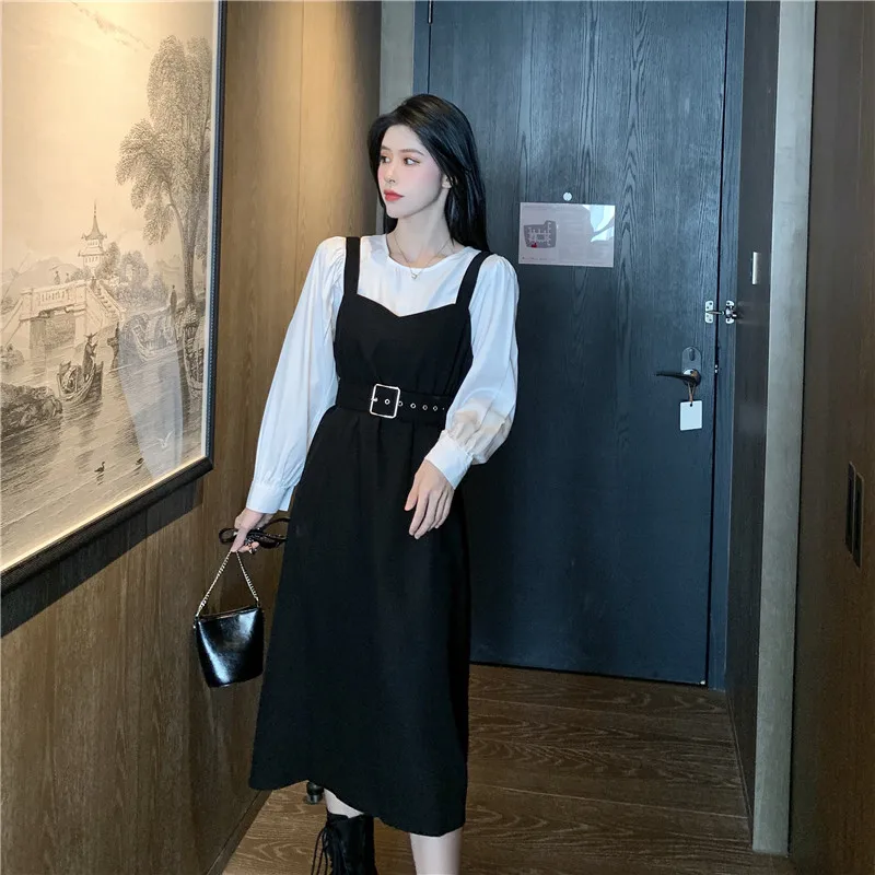 Office Lady Midi Dress Women Casual Personality Elegant Party plus size Dress Autumn O-neck Long Sleeve One-piece Dress Korean