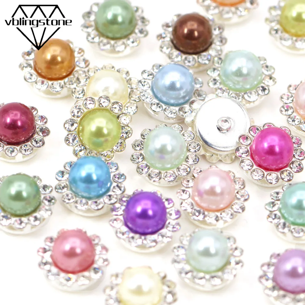 Rhinestone Pearl Flat Back Button Rhinestone Pearl Button 100pcs 11