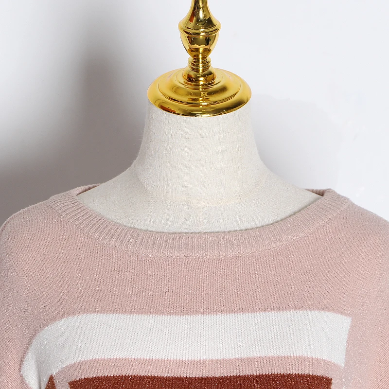 TWOTWINSTYLE, вязаный геометрический женский свитер, круглый вырез, длинный рукав, негабаритный, хит, цвет, пуловеры для женщин, осенняя мода, новинка